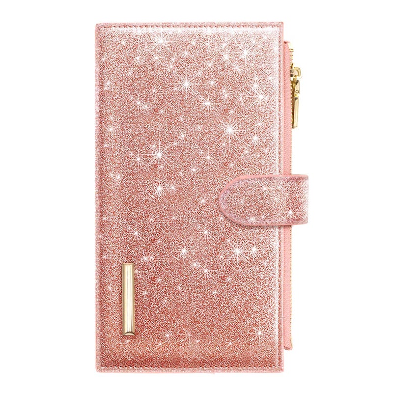 Coco Rossi Womens RFID Blocking Pink Glitter Leather Multi Card Organizer Bifold Pink Wallet with Zipper Pocket,Rose Gold - Image 3